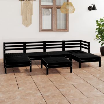 vidaXL Set mobilier de grădină, 7 piese, negru, lemn masiv de pin