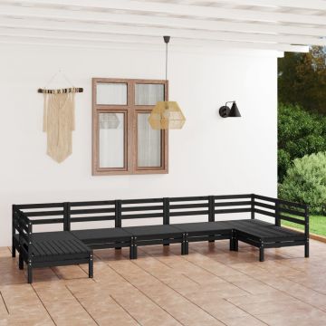 vidaXL Set mobilier de grădină, 7 piese, negru, lemn masiv de pin