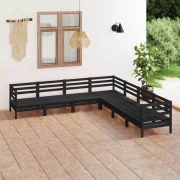 vidaXL Set mobilier de grădină, 7 piese, negru, lemn masiv de pin