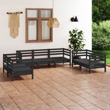 vidaXL Set mobilier de grădină, 7 piese, negru, lemn masiv de pin