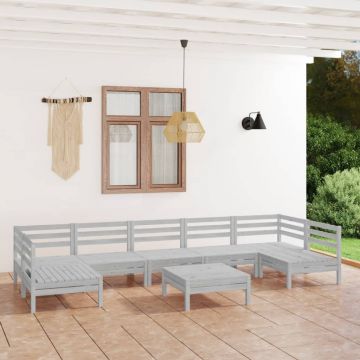 vidaXL Set mobilier de grădină, 8 piese, alb, lemn masiv de pin