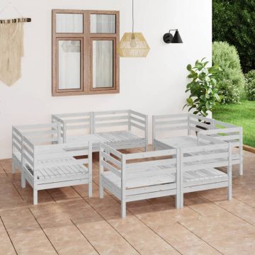 vidaXL Set mobilier de grădină, 8 piese, alb, lemn masiv de pin
