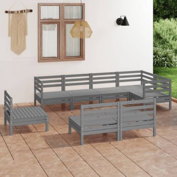 vidaXL Set mobilier de grădină, 8 piese, gri, lemn masiv de pin