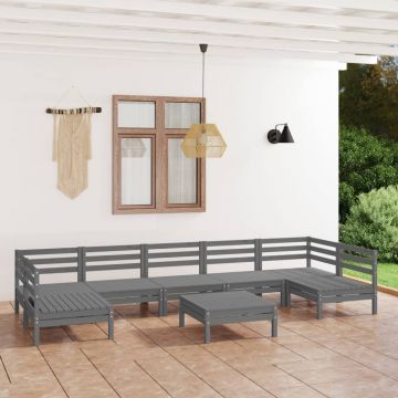 vidaXL Set mobilier de grădină, 8 piese, gri, lemn masiv de pin