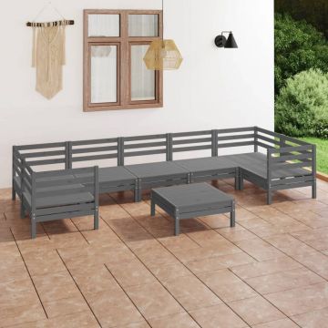 vidaXL Set mobilier de grădină, 8 piese, gri, lemn masiv de pin