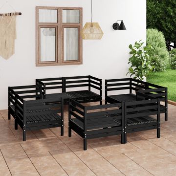 vidaXL Set mobilier de grădină, 8 piese, negru, lemn masiv de pin