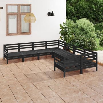 vidaXL Set mobilier de grădină, 8 piese, negru, lemn masiv de pin