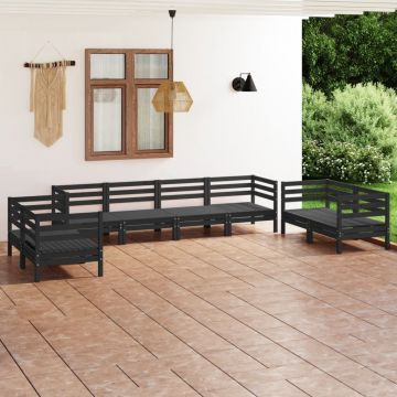 vidaXL Set mobilier de grădină, 8 piese, negru, lemn masiv de pin
