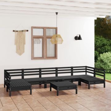 vidaXL Set mobilier de grădină, 8 piese, negru, lemn masiv de pin