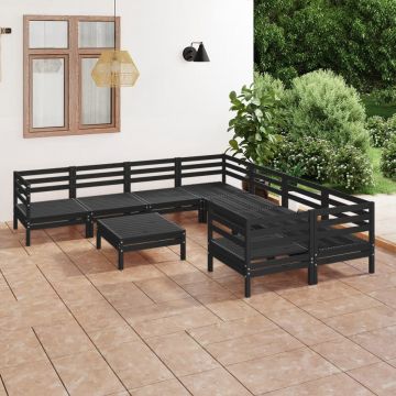 vidaXL Set mobilier de grădină, 9 piese, negru, lemn masiv de pin