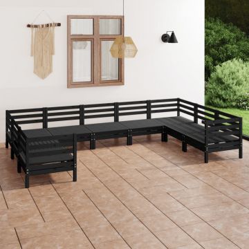 vidaXL Set mobilier de grădină, 9 piese, negru, lemn masiv de pin