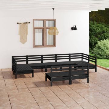 vidaXL Set mobilier de grădină, 9 piese, negru, lemn masiv de pin