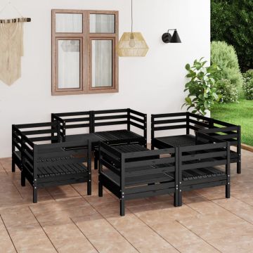 vidaXL Set mobilier de grădină, 9 piese, negru, lemn masiv de pin