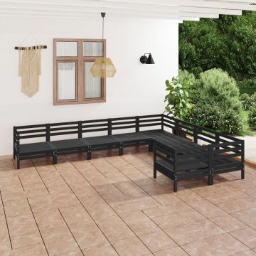 vidaXL Set mobilier de grădină, 9 piese, negru, lemn masiv de pin