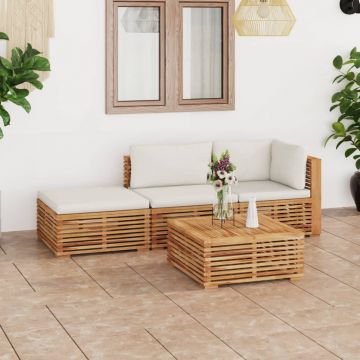 vidaXL Set mobilier grădină cu perne crem, 4 piese, lemn masiv de tec