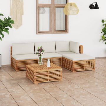 vidaXL Set mobilier grădină cu perne crem, 5 piese, lemn masiv de tec