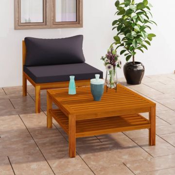 vidaXL Set canapea de grădină, 2 piese, perne gri închis, lemn acacia