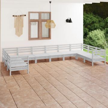 vidaXL Set mobilier de grădină, 10 piese, alb, lemn masiv de pin