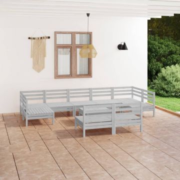 vidaXL Set mobilier de grădină, 10 piese, alb, lemn masiv de pin
