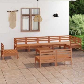 vidaXL Set mobilier de grădină, 10 piese, maro miere, lemn masiv pin