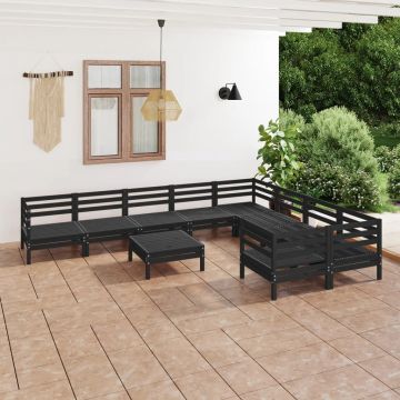 vidaXL Set mobilier de grădină, 10 piese, negru, lemn masiv de pin