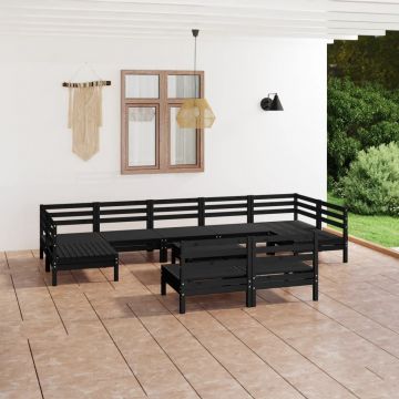 vidaXL Set mobilier de grădină, 10 piese, negru, lemn masiv de pin