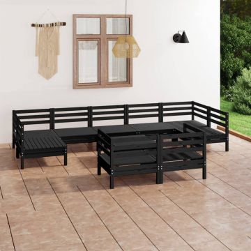 vidaXL Set mobilier de grădină, 10 piese, negru, lemn masiv de pin