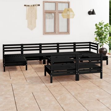 vidaXL Set mobilier de grădină, 10 piese, negru, lemn masiv de pin