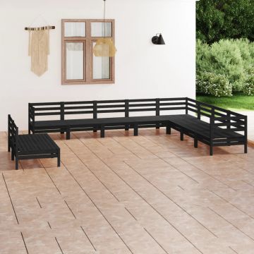 vidaXL Set mobilier de grădină, 10 piese, negru, lemn masiv de pin