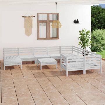 vidaXL Set mobilier de grădină, 11 piese, alb, lemn masiv de pin
