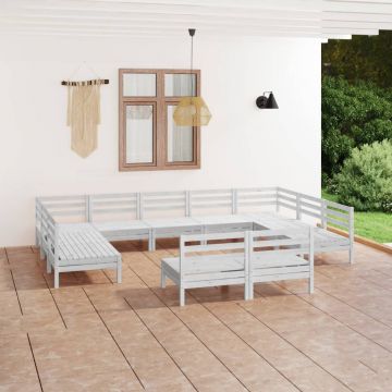 vidaXL Set mobilier de grădină, 11 piese, alb, lemn masiv de pin