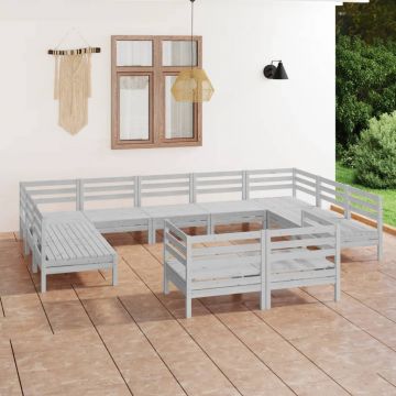 vidaXL Set mobilier de grădină, 11 piese, alb, lemn masiv de pin