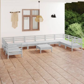 vidaXL Set mobilier de grădină, 11 piese, alb, lemn masiv de pin