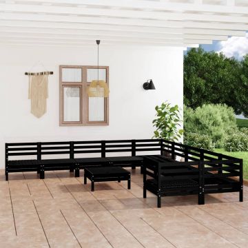 vidaXL Set mobilier de grădină, 11 piese, negru, lemn masiv de pin