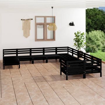 vidaXL Set mobilier de grădină, 11 piese, negru, lemn masiv de pin