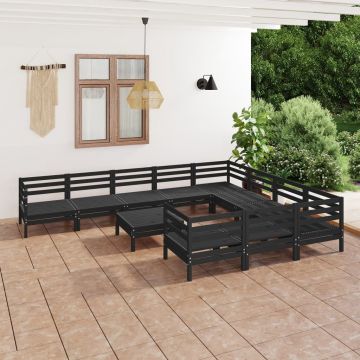 vidaXL Set mobilier de grădină, 11 piese, negru, lemn masiv de pin