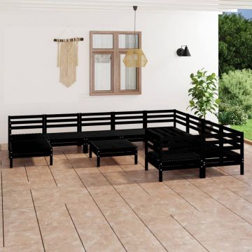 vidaXL Set mobilier de grădină, 11 piese, negru, lemn masiv de pin