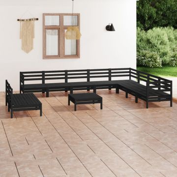 vidaXL Set mobilier de grădină, 11 piese, negru, lemn masiv de pin