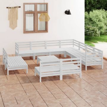 vidaXL Set mobilier de grădină, 12 piese, alb, lemn masiv de pin