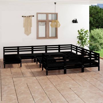 vidaXL Set mobilier de grădină, 12 piese, negru, lemn masiv de pin