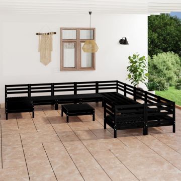 vidaXL Set mobilier de grădină, 12 piese, negru, lemn masiv de pin