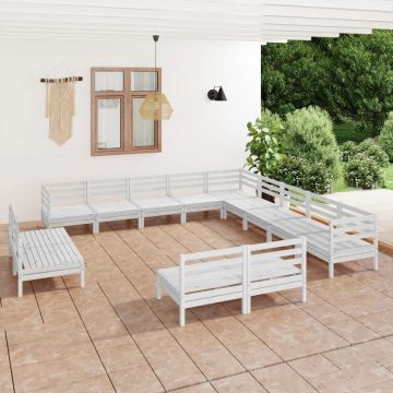 vidaXL Set mobilier de grădină, 13 piese, alb, lemn masiv de pin