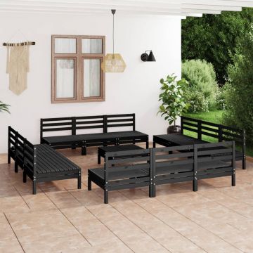 vidaXL Set mobilier de grădină, 13 piese, negru, lemn masiv de pin