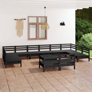 vidaXL Set mobilier de grădină, 13 piese, negru, lemn masiv de pin