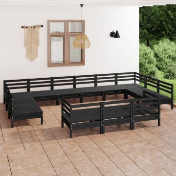 vidaXL Set mobilier de grădină, 13 piese, negru, lemn masiv de pin