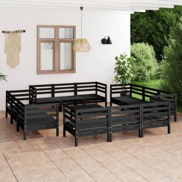 vidaXL Set mobilier de grădină, 13 piese, negru, lemn masiv de pin