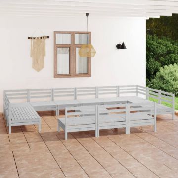 vidaXL Set mobilier de grădină, 14 piese, alb, lemn masiv de pin