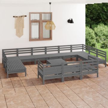 vidaXL Set mobilier de grădină, 14 piese, gri, lemn masiv de pin