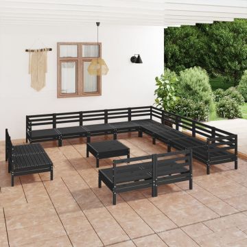 vidaXL Set mobilier de grădină, 14 piese, negru, lemn masiv de pin