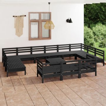 vidaXL Set mobilier de grădină, 14 piese, negru, lemn masiv de pin